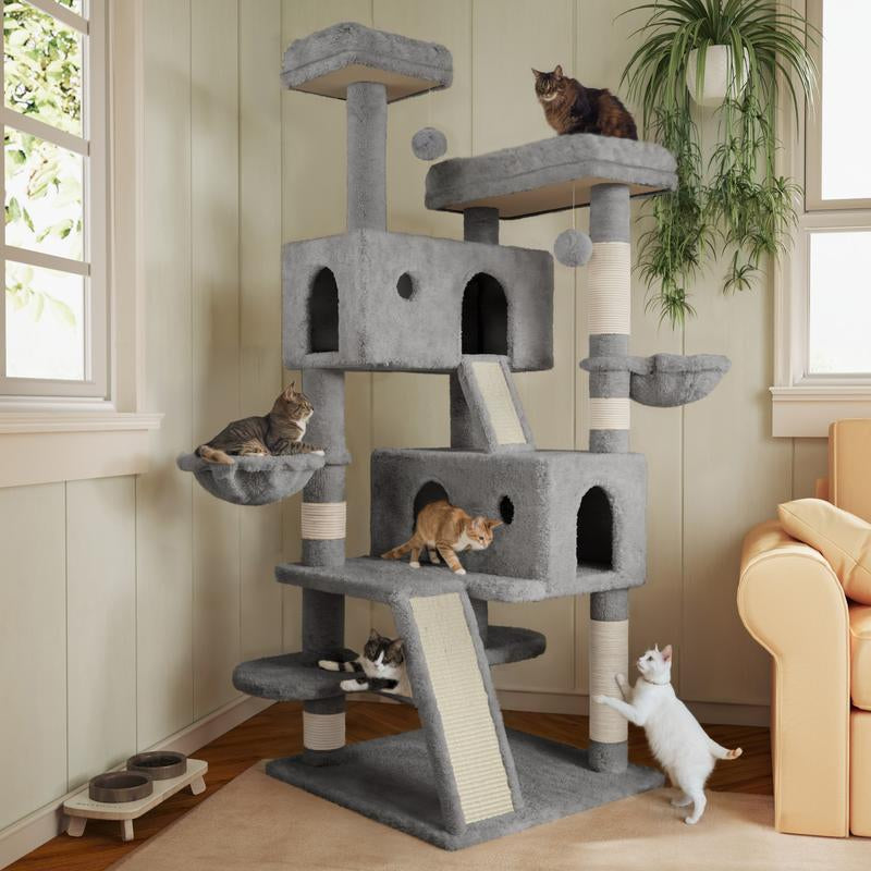 65In  Cat Tree Tower Condo for Indoor Cats, Multi-Level Furniture Activity Center with Wide Base/Cozy Plush 