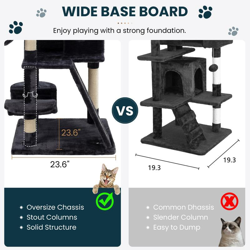 65In  Cat Tree Tower Condo for Indoor Cats, Multi-Level Furniture Activity Center with Wide Base/Cozy Plush 