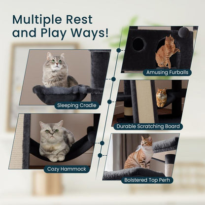 65In  Cat Tree Tower Condo for Indoor Cats, Multi-Level Furniture Activity Center with Wide Base/Cozy Plush 