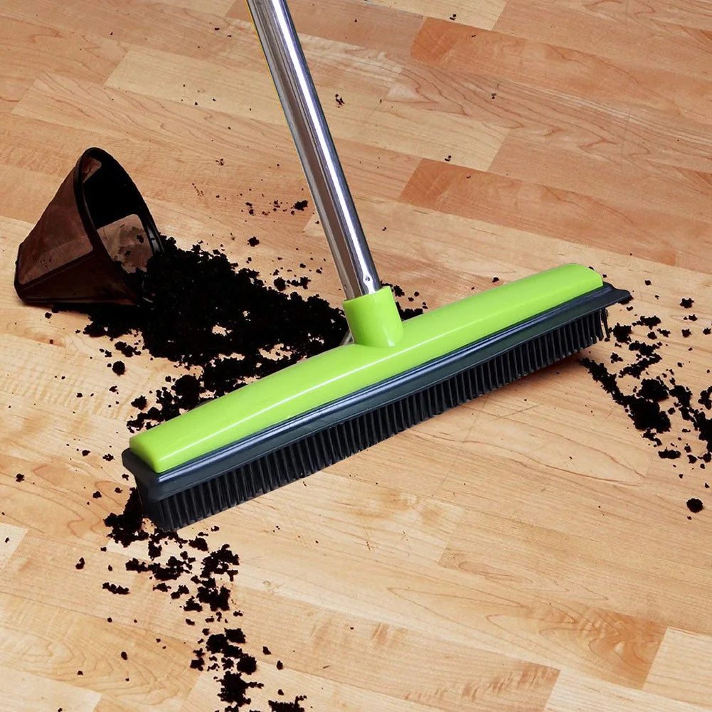 Pet Hair Rubber Broom Floor Brush for Carpet Dog Hair Remover with Built in Squeegee Silicone Broom 