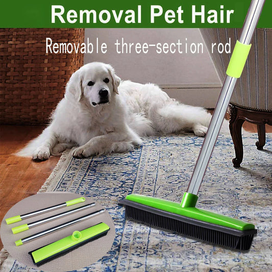 Pet Hair Rubber Broom Floor Brush for Carpet Dog Hair Remover with Built in Squeegee Silicone Broom 