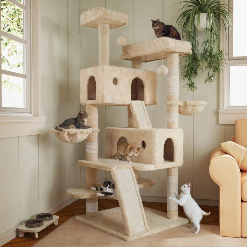 65In  Cat Tree Tower Condo for Indoor Cats, Multi-Level Furniture Activity Center with Wide Base/Cozy Plush 