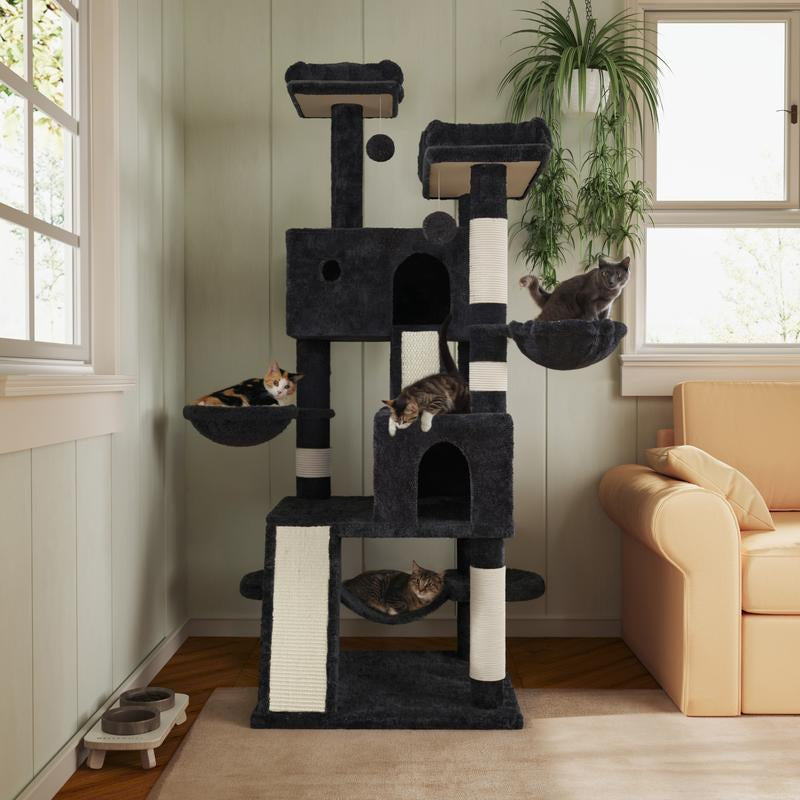 65In  Cat Tree Tower Condo for Indoor Cats, Multi-Level Furniture Activity Center with Wide Base/Cozy Plush 