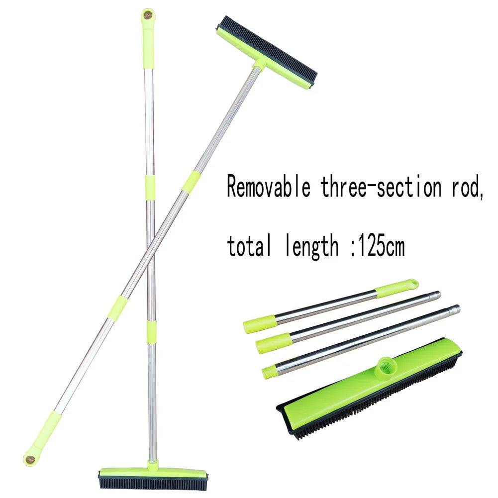 Pet Hair Rubber Broom Floor Brush for Carpet Dog Hair Remover with Built in Squeegee Silicone Broom 
