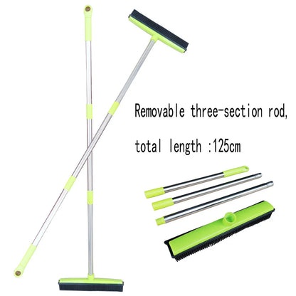 Pet Hair Rubber Broom Floor Brush for Carpet Dog Hair Remover with Built in Squeegee Silicone Broom 