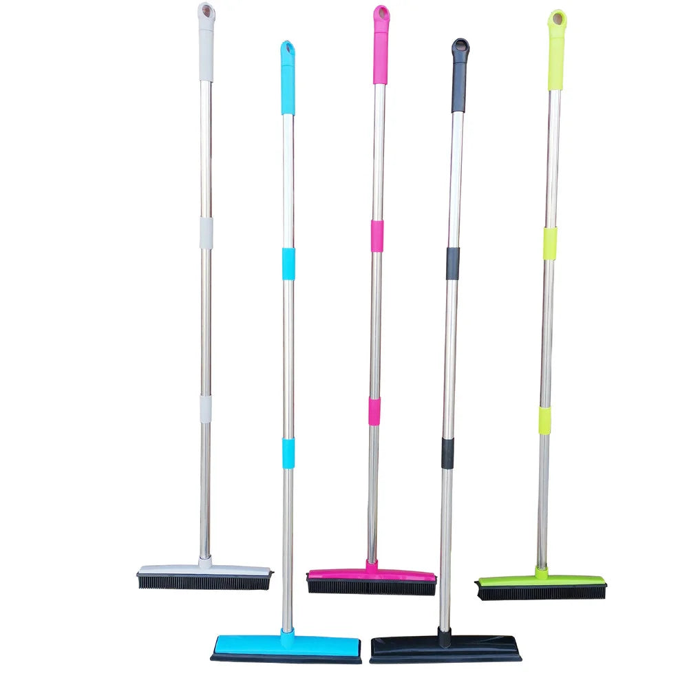 Pet Hair Rubber Broom Floor Brush for Carpet Dog Hair Remover with Built in Squeegee Silicone Broom 