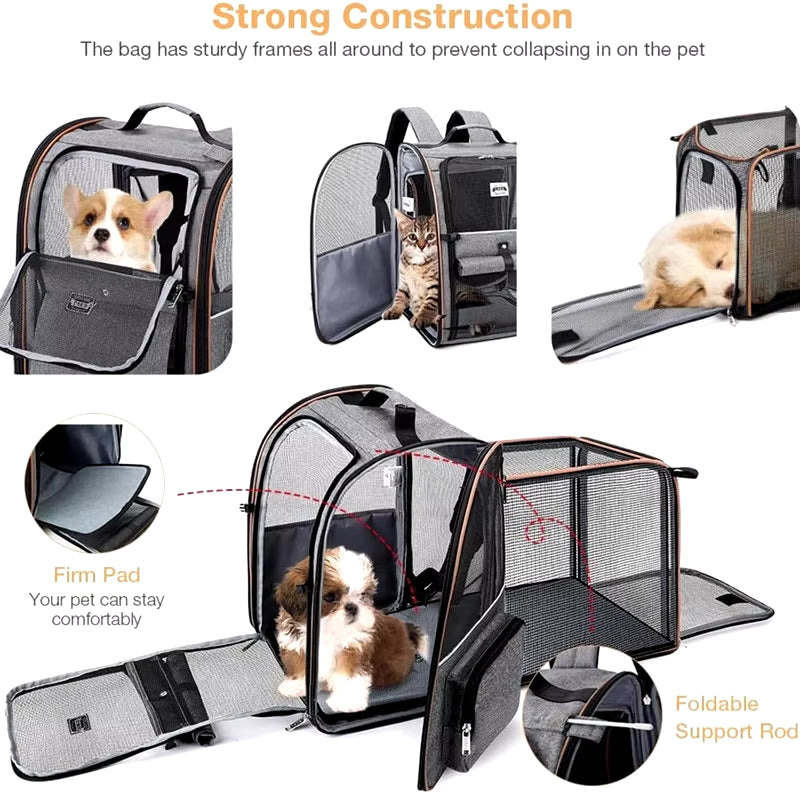 Portable Double Shoulder Cat Bag, Foldable Puppy Backpack, and  Pet Bag